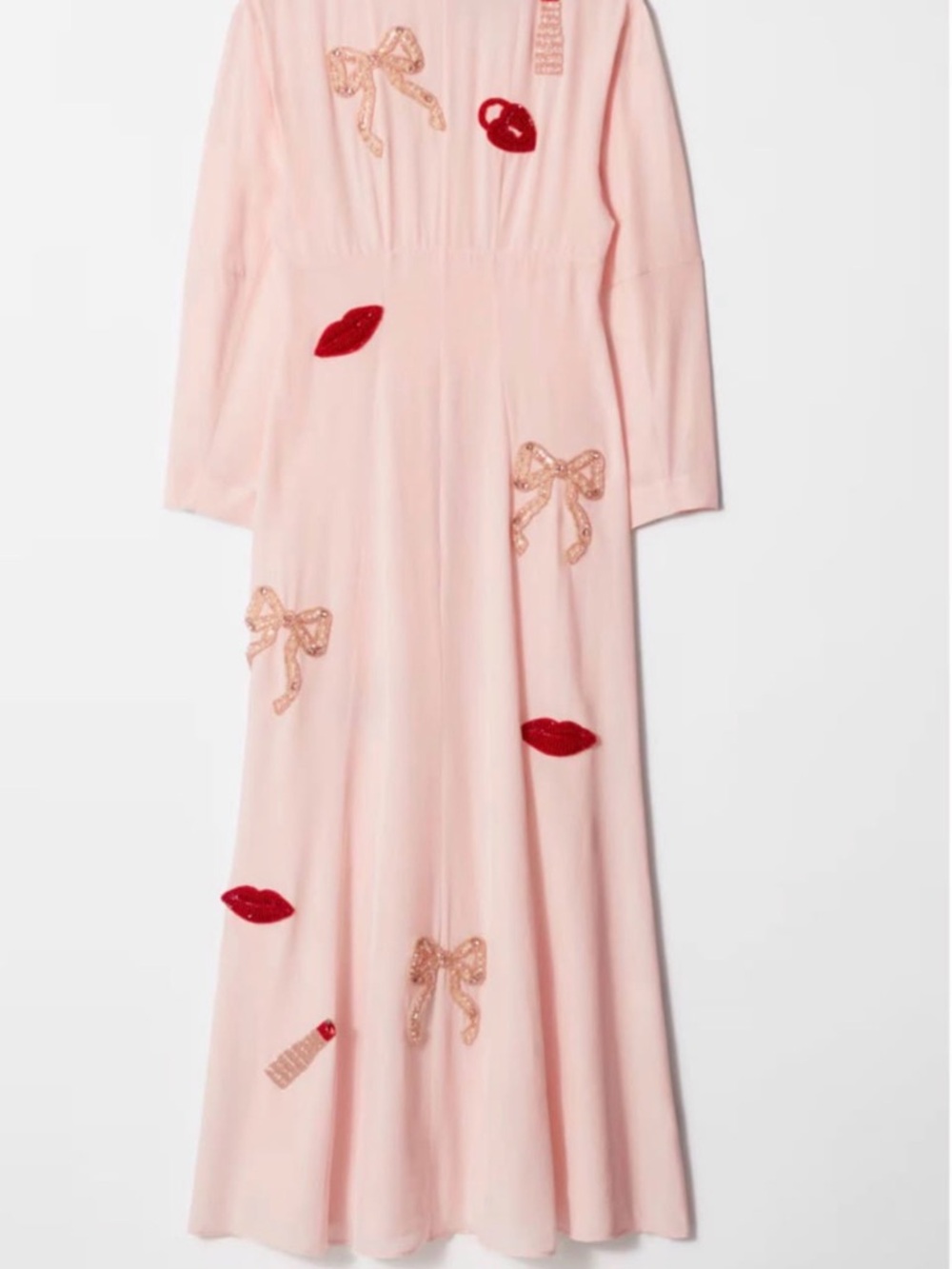 & Other Stories Pink Maxi Dress with Sequin Bows & Lip Appliqués